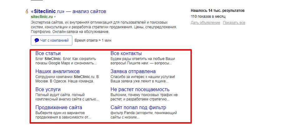 быстрые ссылки описанием