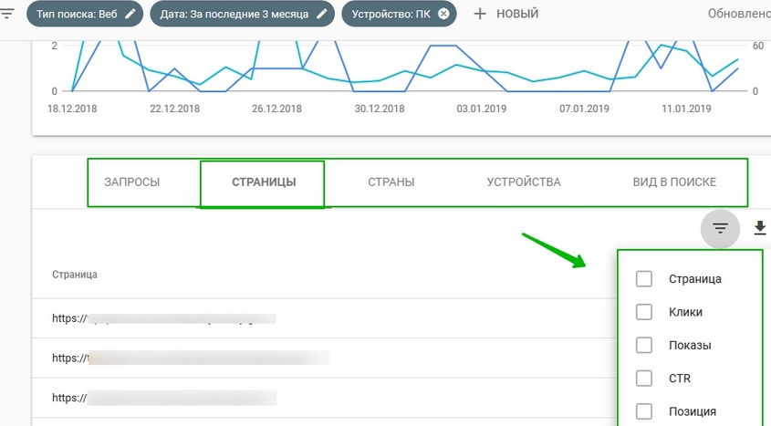 Дополнительные фильтры в отчете "Эффективность" новой версии Search Console