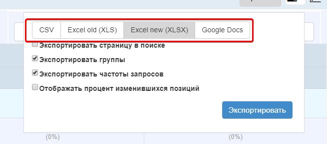 Скриншот с вариантом экспорта отчёта