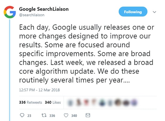 Дэнни Салливан подтверждает обновление алгоритма Google 7 марта 2018 года