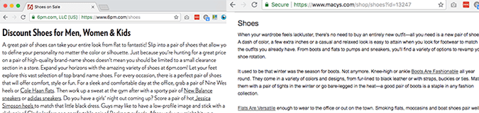 Смешанное описание страницы о туфлях 